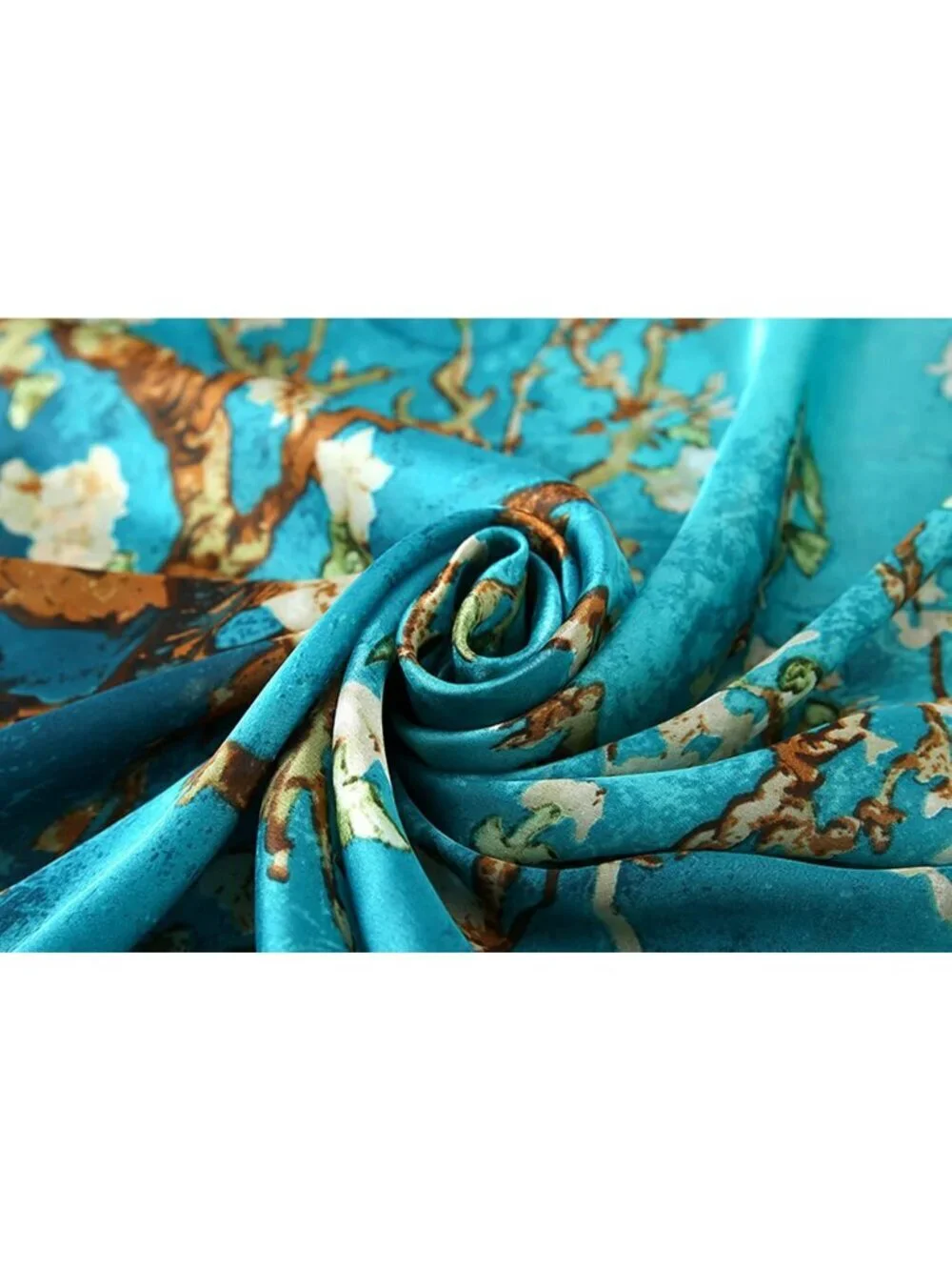 Women's Blue Lightweight Silk Like Scarves Flower Print Head Cotton Wrap Scarf